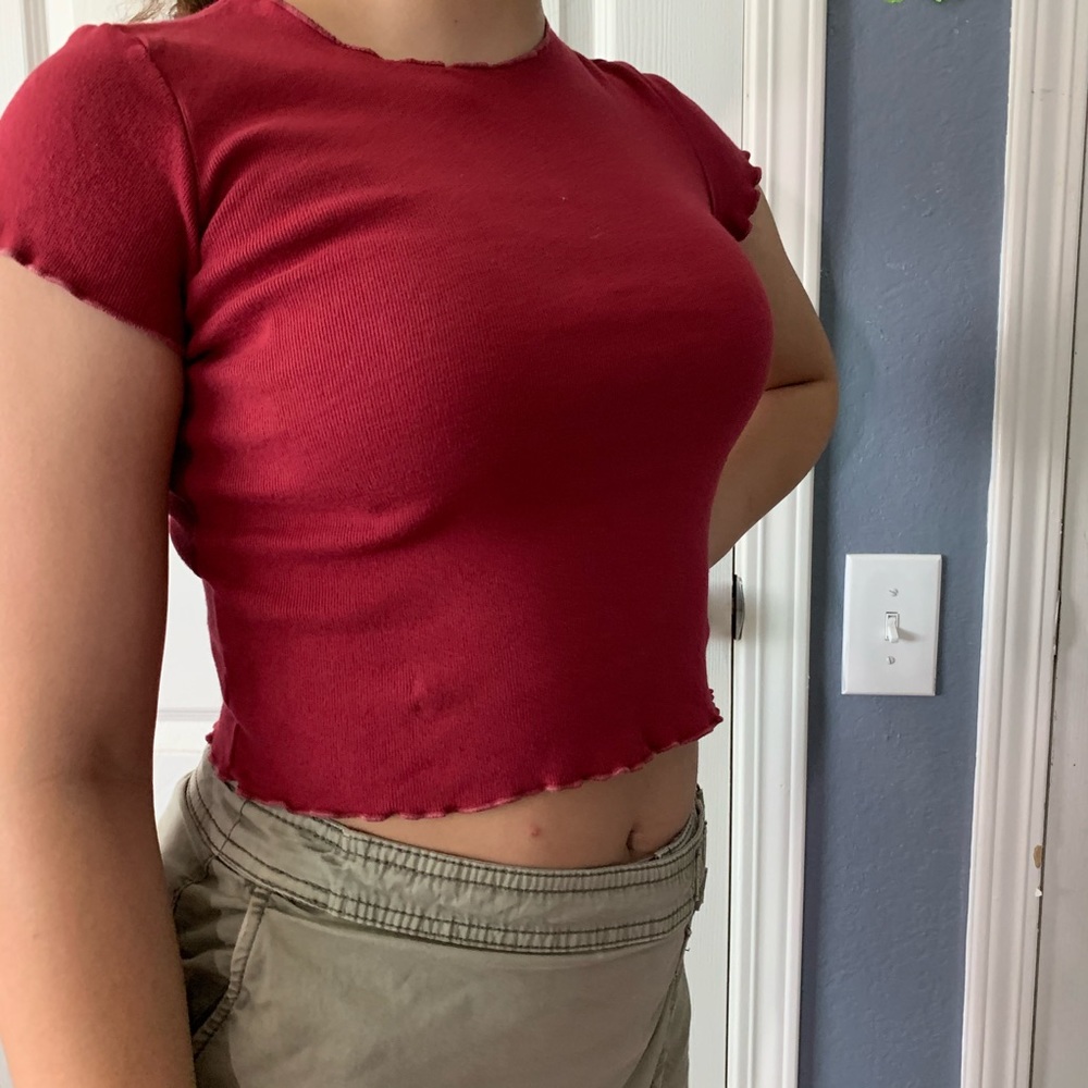 Brandy Melville Burgundy Lettuce Hem Top